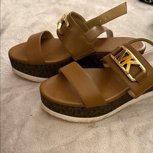 Michael Kors Tan Platform Sandals with Gold Accents